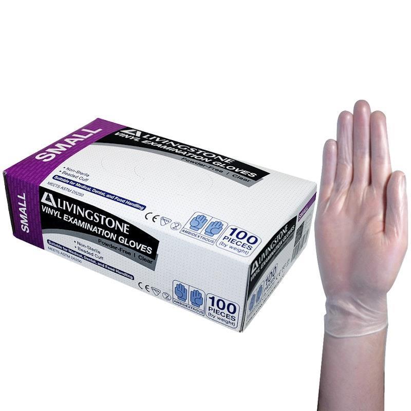 Livingstone Vinyl Examination Gloves ASTM Powder Free Small 100 Pieces/Box