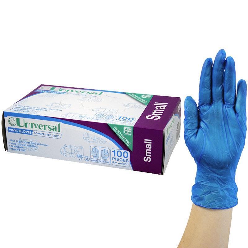Universal Vinyl Gloves Powder Free Small Blue 100 Pieces/Box