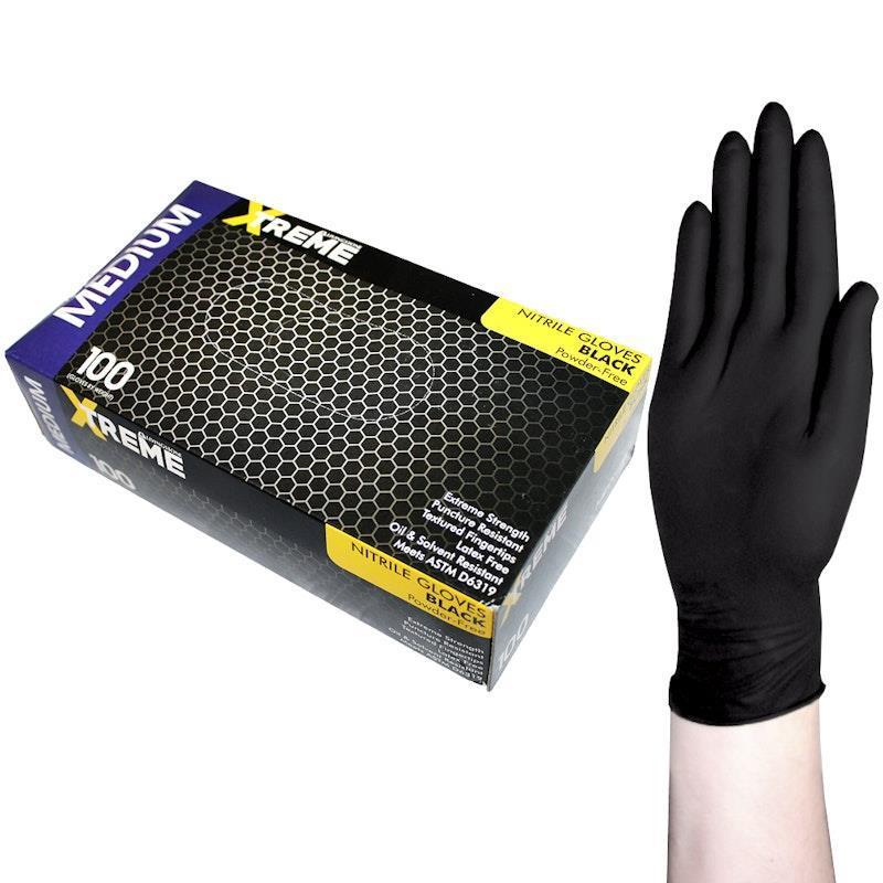 Livingstone Xtreme Thick Heavy Duty Nitrile Gloves Powder Free Black Medium 100 Pieces/Box