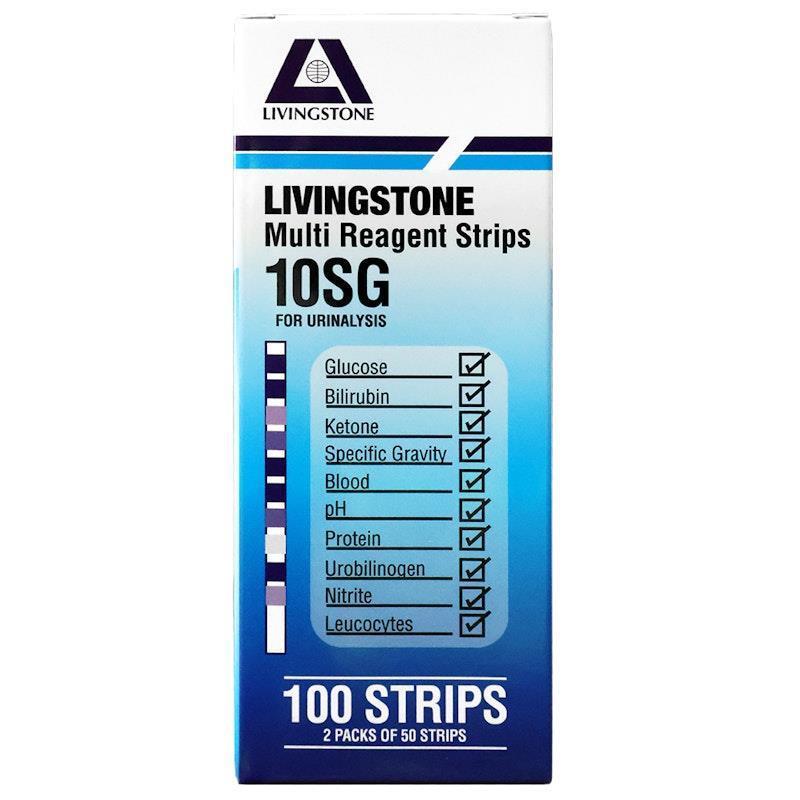 Livingstone Urinalysis Urine Test Strips 10 Parameters plus Specific Gravity 100 Tests/Vial