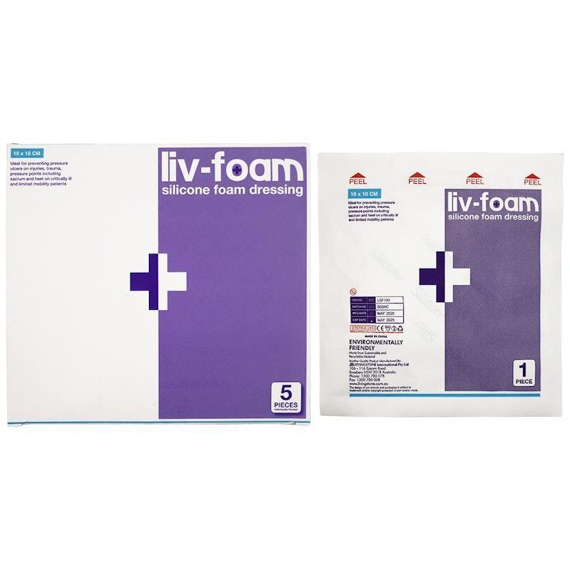 Livingstone Liv-Foam Silicone Foam Dressing with Adhesive Border Self Adherent 10 x 10cm 5 Pieces/Box