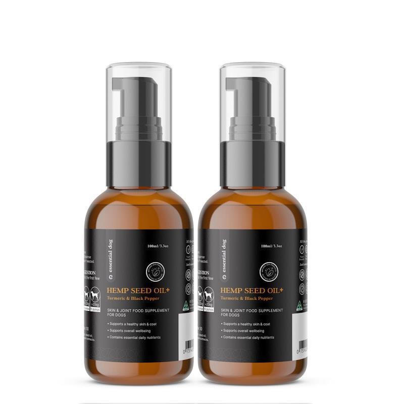 Essential Dog 100% Raw Hemp Seed Oil for Dogs: Turmeric and Black Pepper 2x100ml
