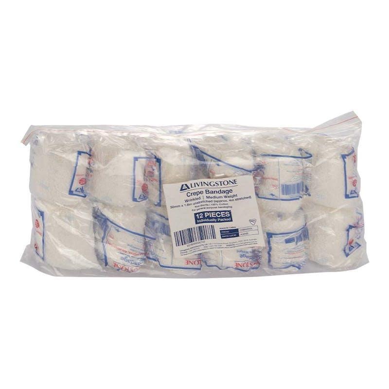 Livingstone Crepe Bandage Medium Weight 5cm x 4m 12 Pieces/Pack