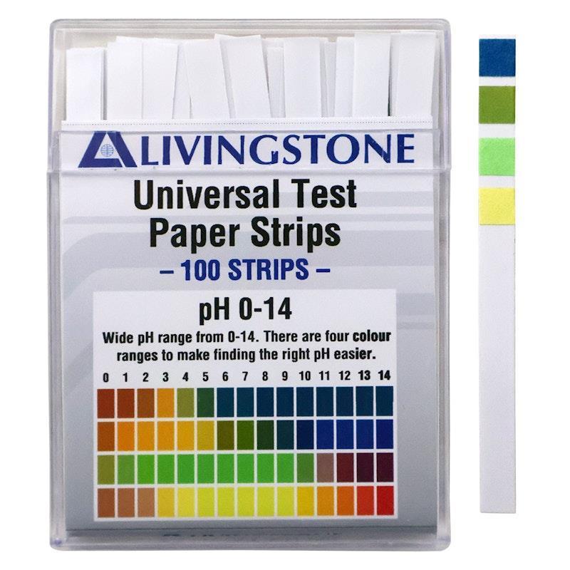 Livingstone Universal pH Indicator Strips Litmus Paper with Colour Chart 100 Tests/Pack