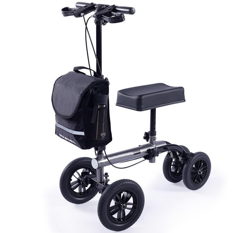 Equipmed Knee Scooter Walker 10 Inch Tyres With Dual Breakes & Bag Titanium Colour