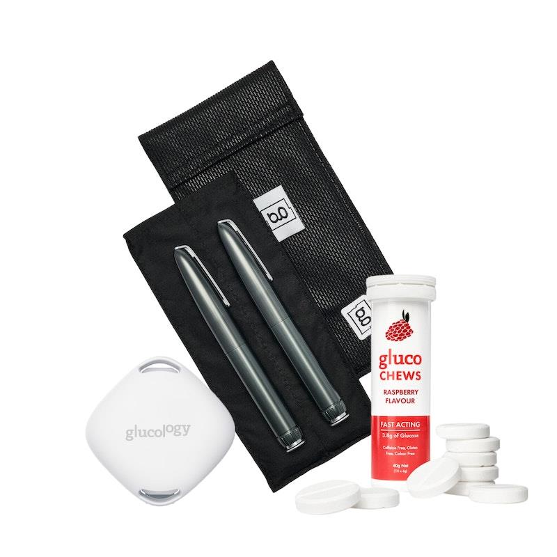 Glucology Insulin Cooling Bundle (Pen Pouch/ 1x 10 Glucochews - Raspberry/ Temperature Sensor) 2 Pen Pouch - Black