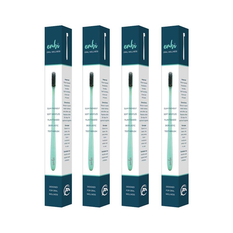 embi Oral Wellness Toothbrush - Soft Bristle, Gum Friendly 4Pack