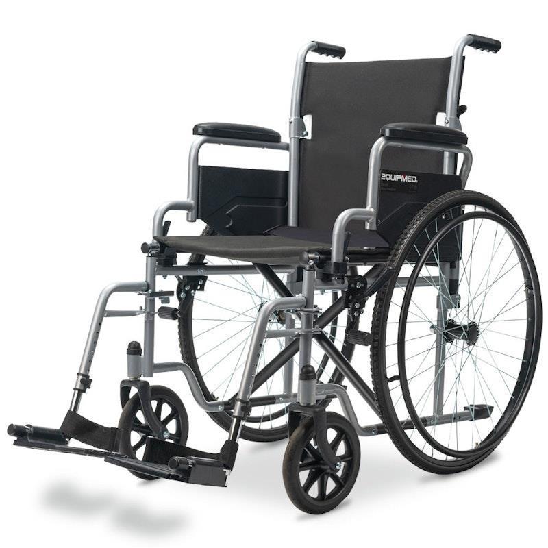 Equipmed 24 Inch Folding Wheelchair with Park Brakes Grey