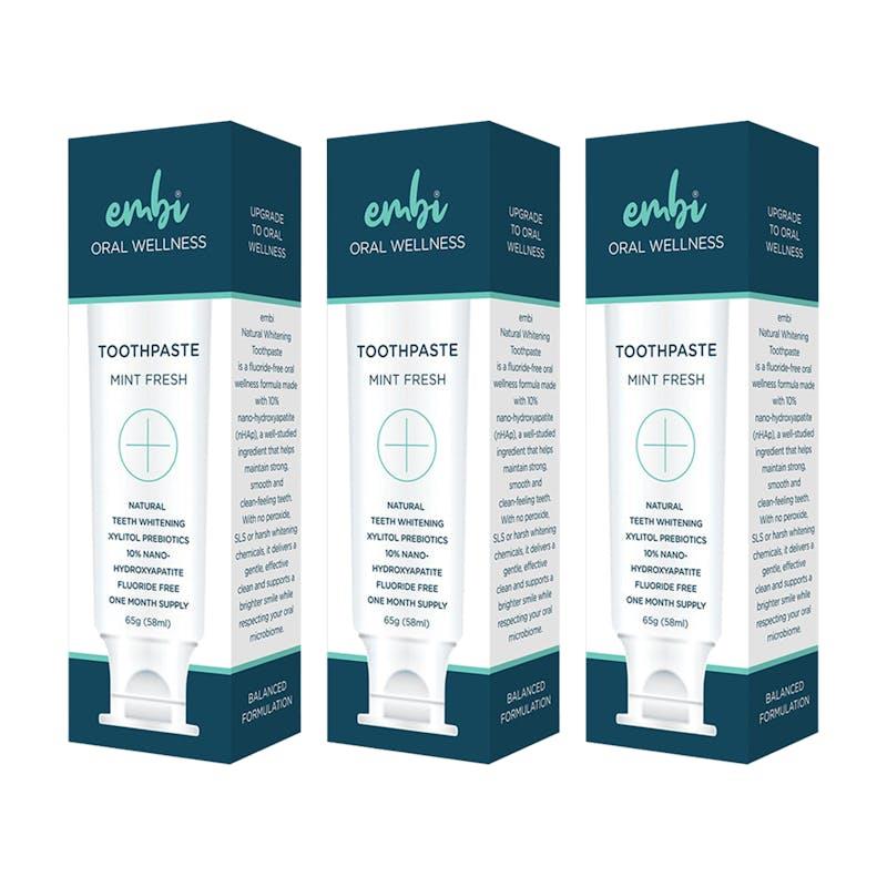 embi Oral Wellness Natural Whitening Toothpaste - 10% Nano-Hydroxyapatite 3Pack