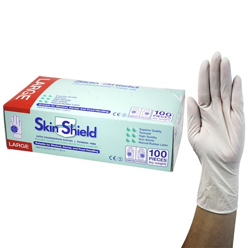Skin Shield Powder Free Latex Gloves Large 100 Pieces/Box