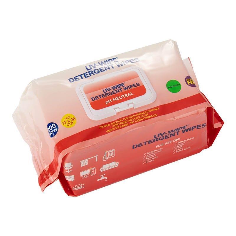 Liv-Wipe Detergent Wipes Alcohol Free 22 x 28cm 200 Pieces/Pack