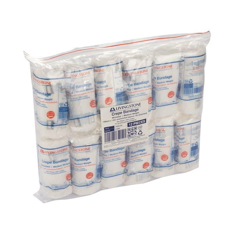 Livingstone Crepe Bandage Medium Weight 10cm x 4m 12 Pieces/Pack