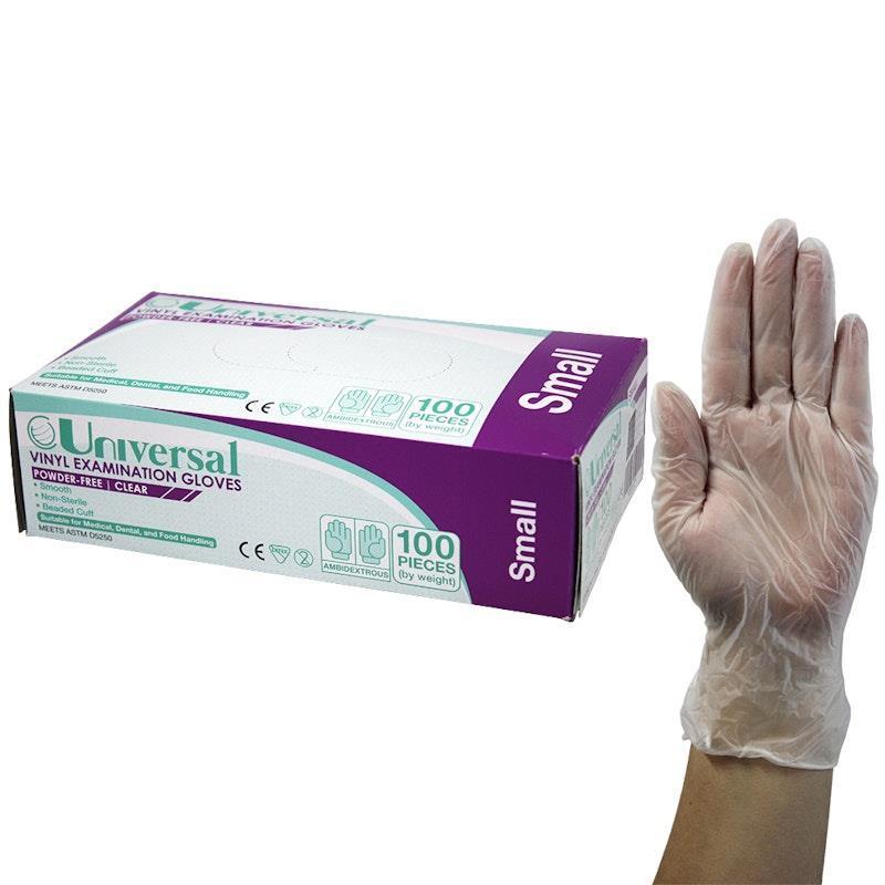 Universal Vinyl Examination Gloves ASTM Powder Free Small 100 Pieces/Box