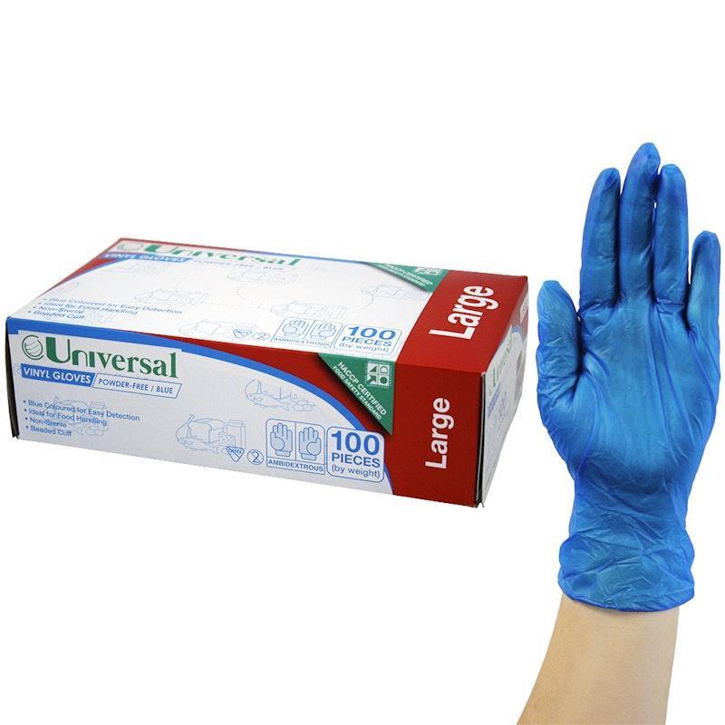 Universal Vinyl Gloves Powder Free Large Blue 100 Pieces/Box