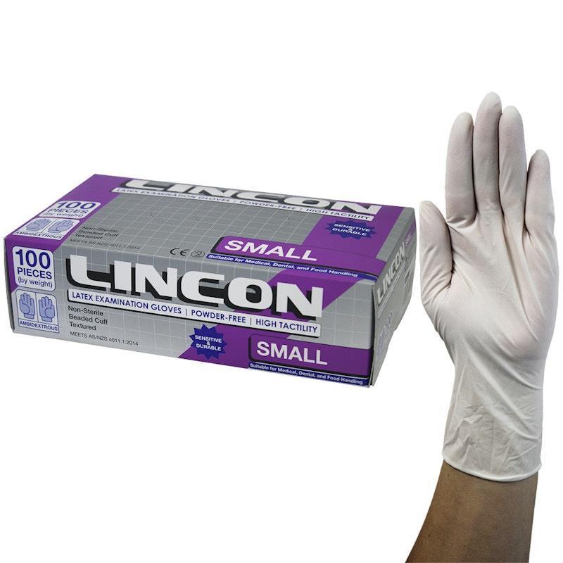 Lincon Biodegradable Latex Examination Gloves AS NZ Powder Free Small 100 Pieces/Box