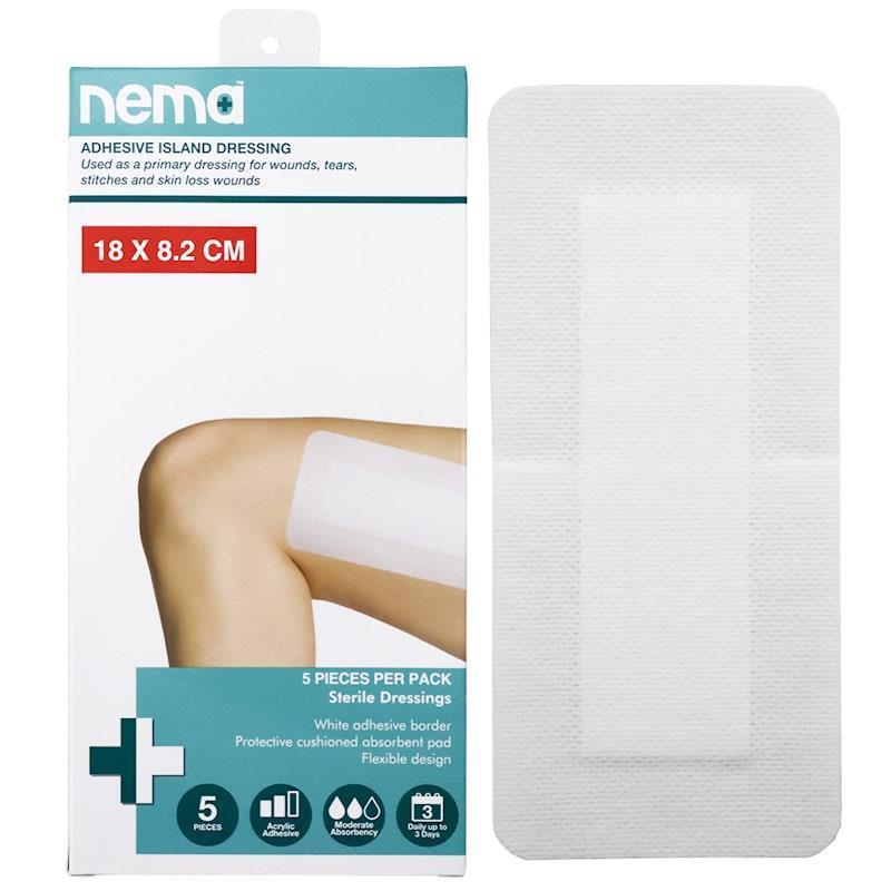 Nema Adhesive Island Dressing Sterile Non-Adherent Pad 18 x 8.2cm 5 pieces/Pack