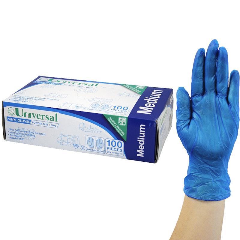 Universal Vinyl Gloves Powder Free Medium Blue 100 Pieces/Box