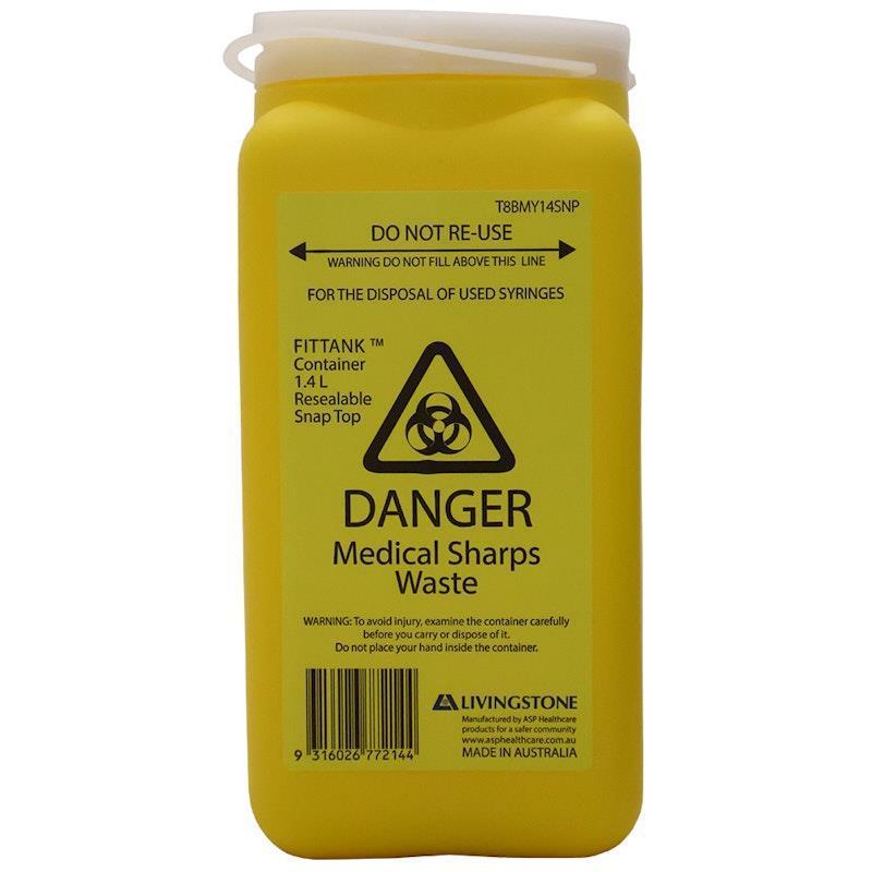 Livingstone Needles Sharps Waste Collector 1.4L with Snap Top and Petal Insert 1Piece