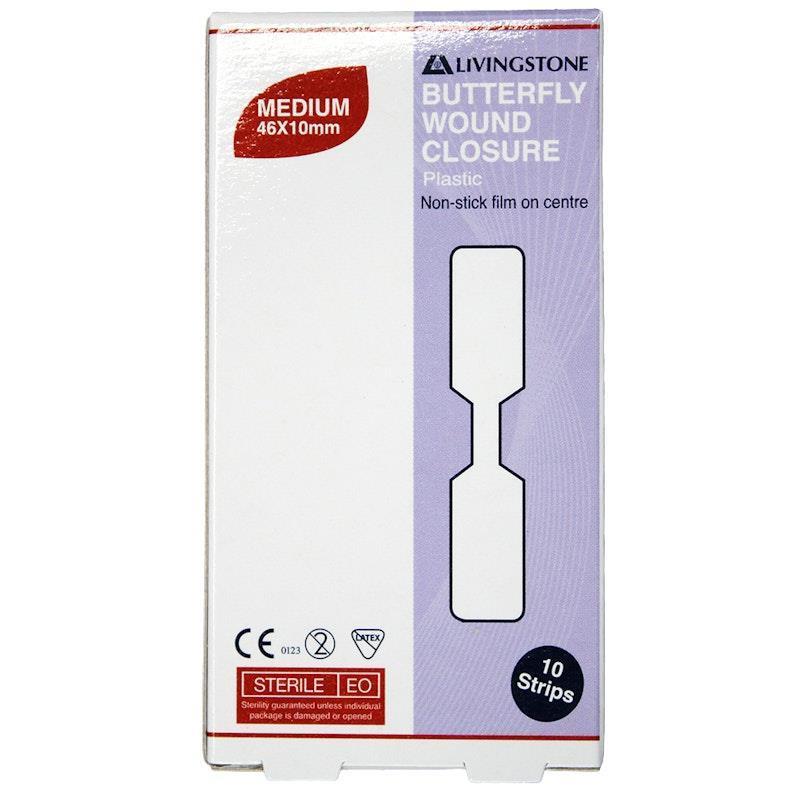 Livingstone Butterfly Wound Closure with Non-stick Centre Sterile 46 x 10mm 10Pack