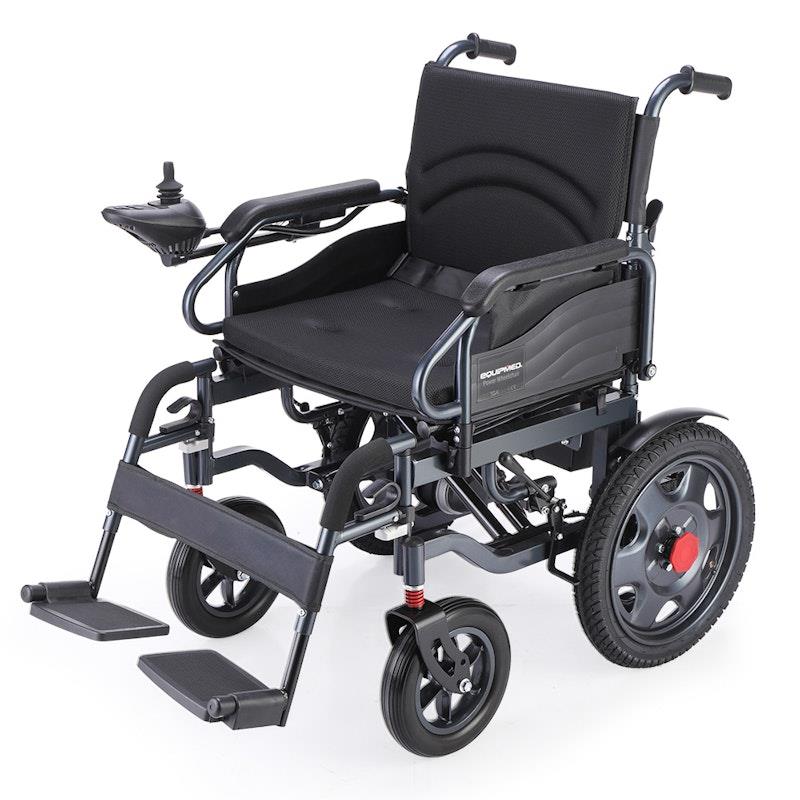 Equipmed Electric Folding Wheelchair, Wide Bariatric Chair Seat, Comfortable for S-XL, Long Range, Lithium Battery Black