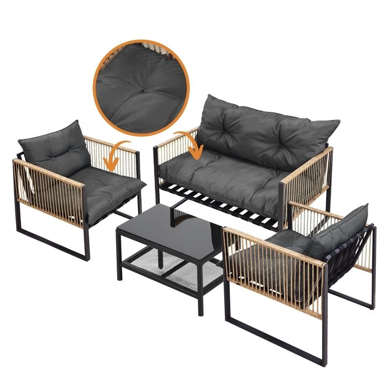 Livsip 4-Piece Outdoor Furniture Set - Garden Patio Lounge Sofa Table Chairs