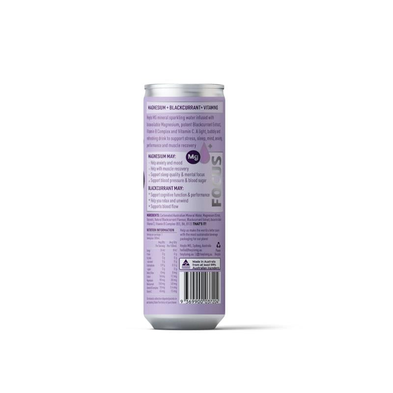 Heylo Magnesium Sparkling Water - Focus - Blackcurrant 4x300ml - Refreshing Magnesium Infusion