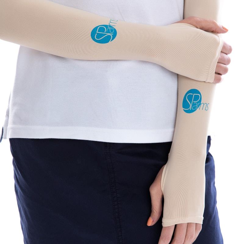 SParms UPF50+ Sun Protection Arm Sleeves with Thumbhole (Beige) - Small