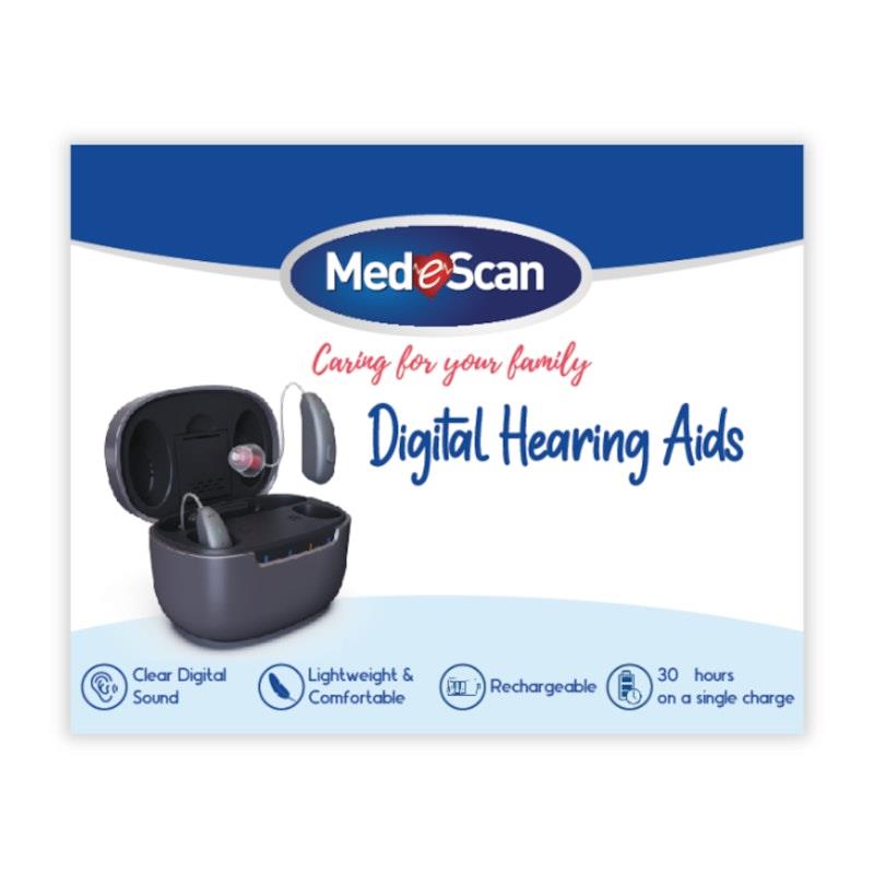 MedeScan Digital Hearing Aids - Behind The Ear 1 Pair - Clear Sound, Discreet Design