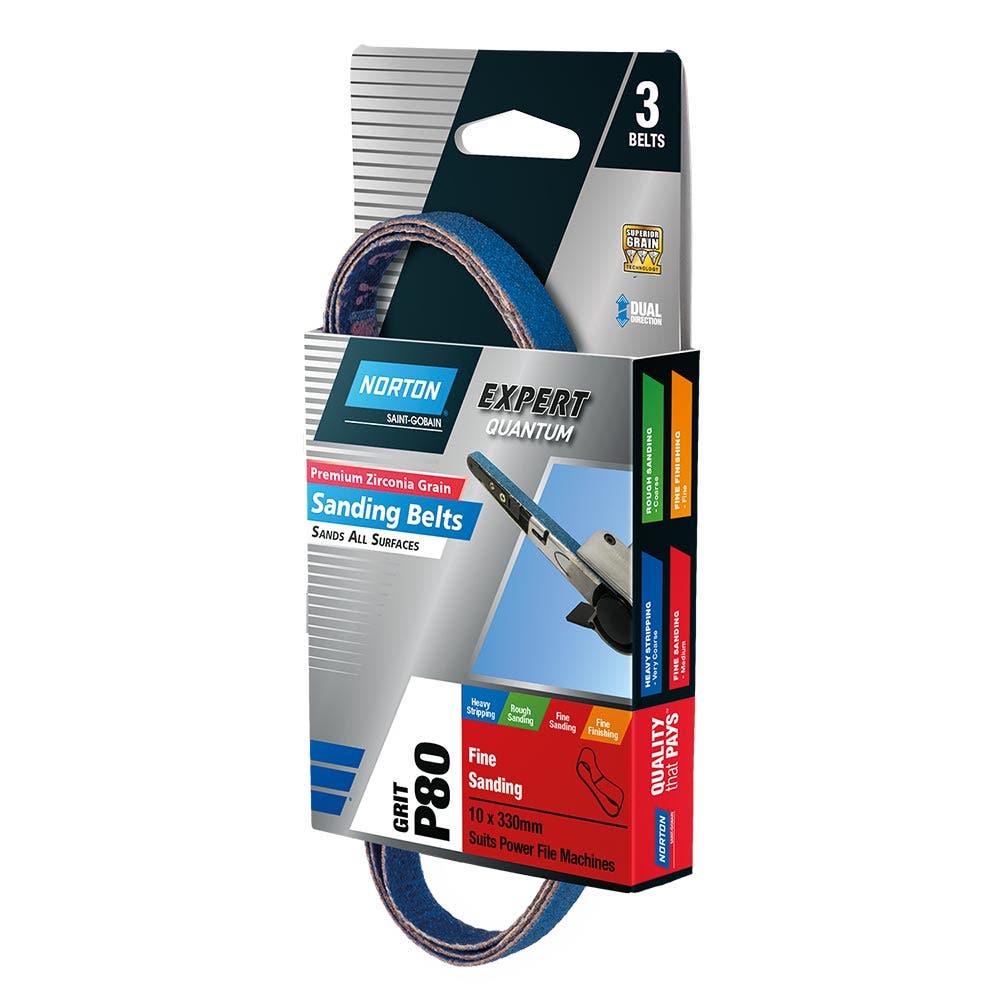 NORTON 10 x 330mm 80-Grit Zirconia Powerfile Belt - 3 Piece