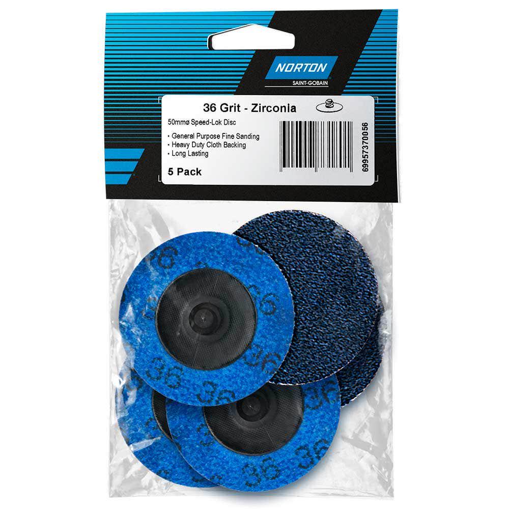 NORTON 50mm 36-Grit Zirconia Quick-Change Sanding Disc - SPEEDLOK - 5 Piece