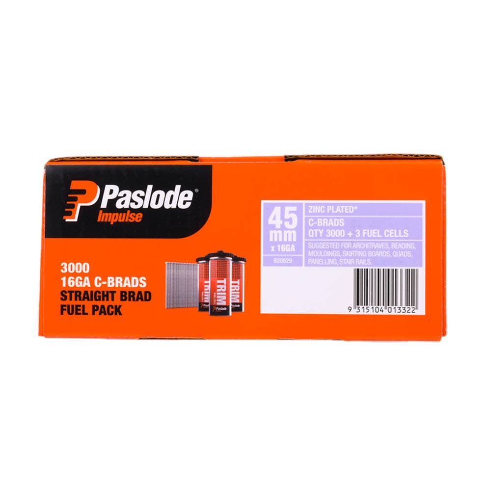 PASLODE 45 x 1.6mm Zinc Plated C45 Impulse Brad with Fuel 3000 pk B20629