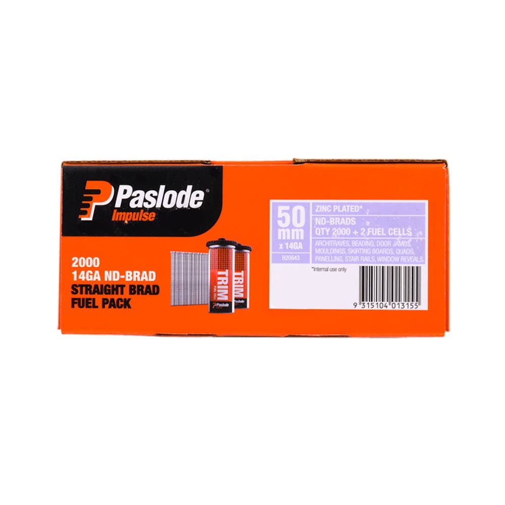 PASLODE 50 x 2.0mm 14GA ND Series Brad w Fuel 2000 Box B20643