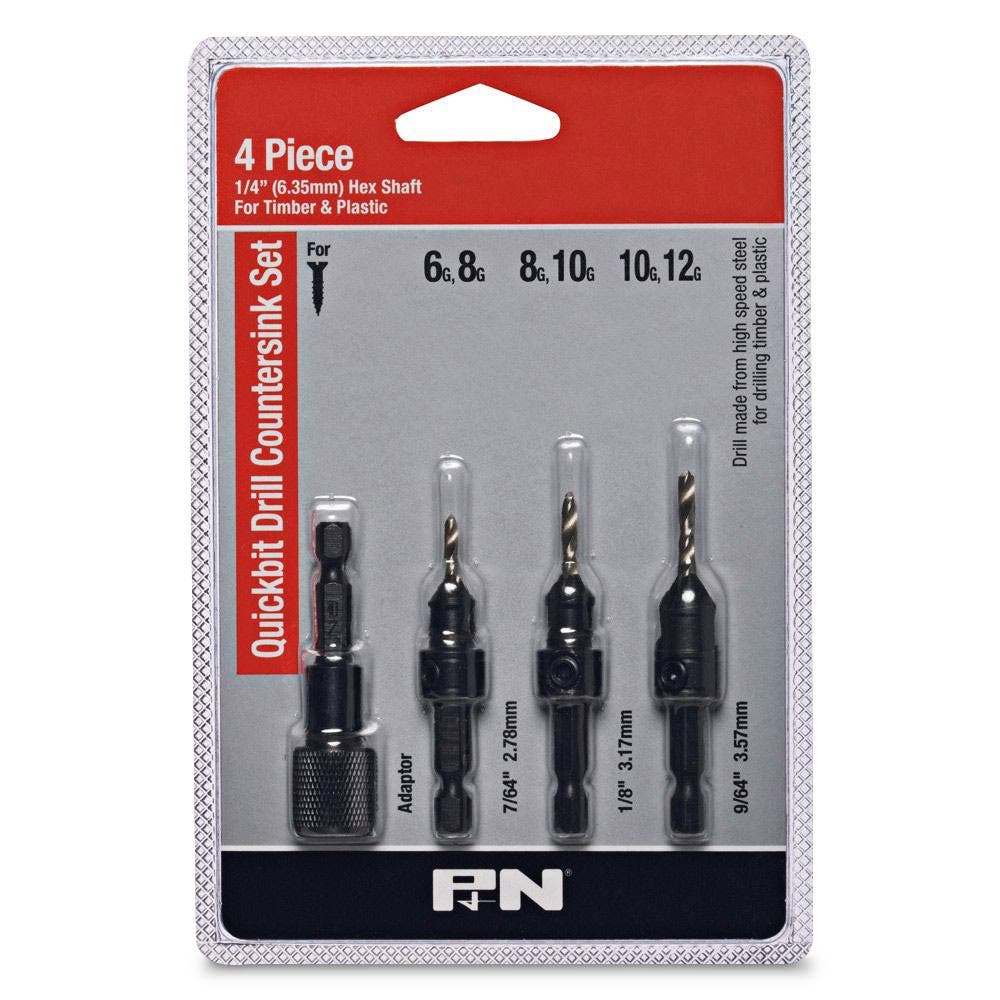 P&N QUICKBITS 7 64-9 64inch HSS Drill and Countersink Set for Wood - 4 Piece