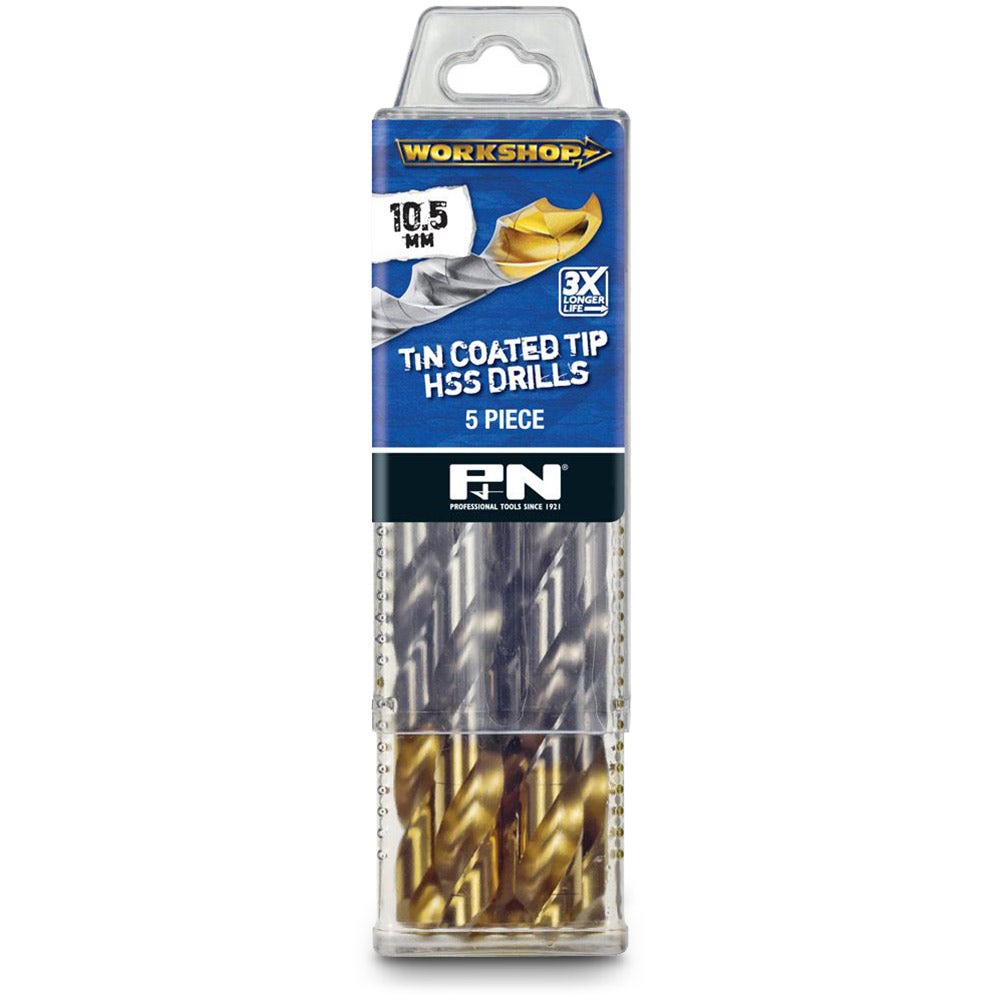 P&N WORKSHOP 10.5 x 133mm HSS-TiN Jobber Drill Bit - 5 Piece