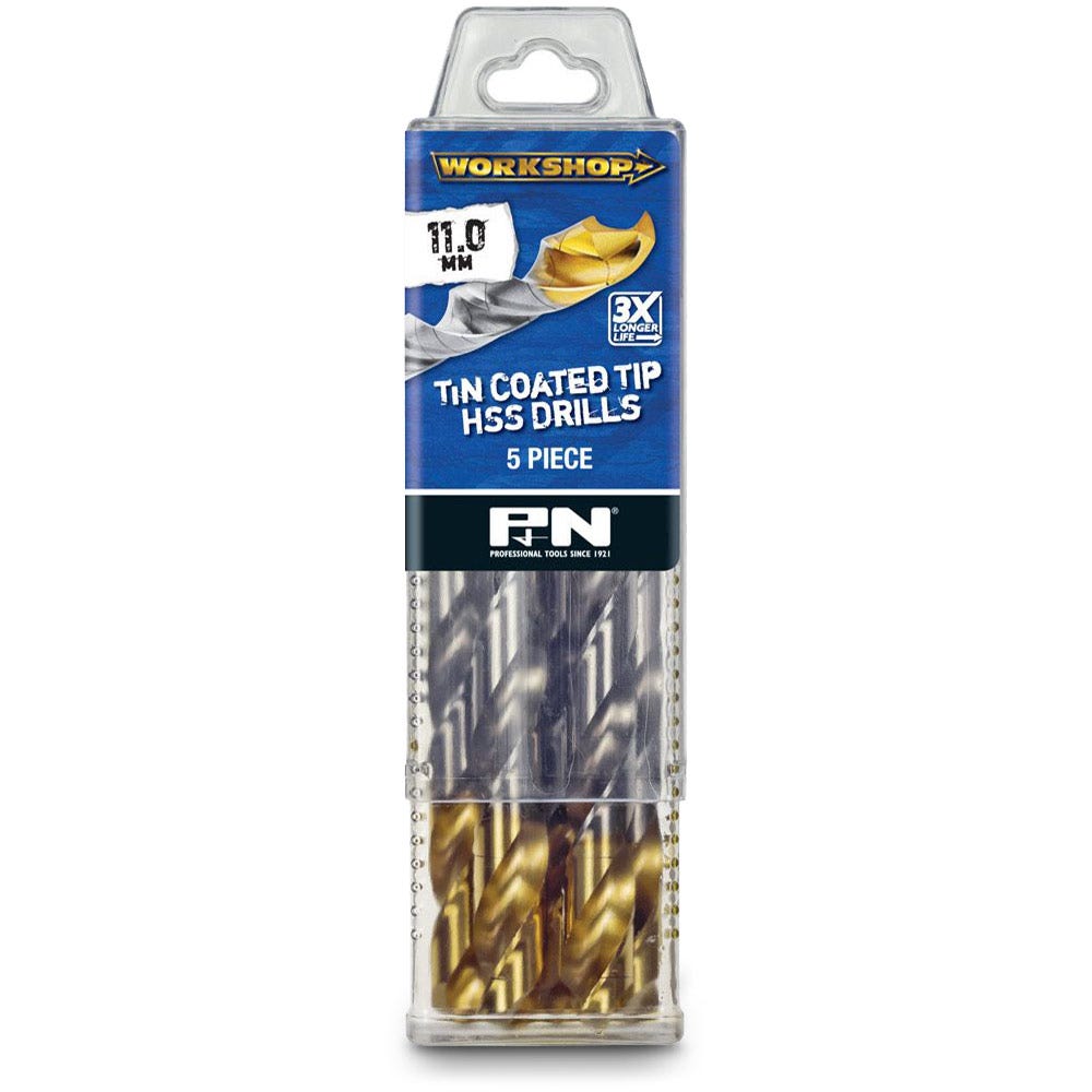 P&N WORKSHOP 11.0 x 142mm HSS-TiN Jobber Drill Bit - 5 Piece