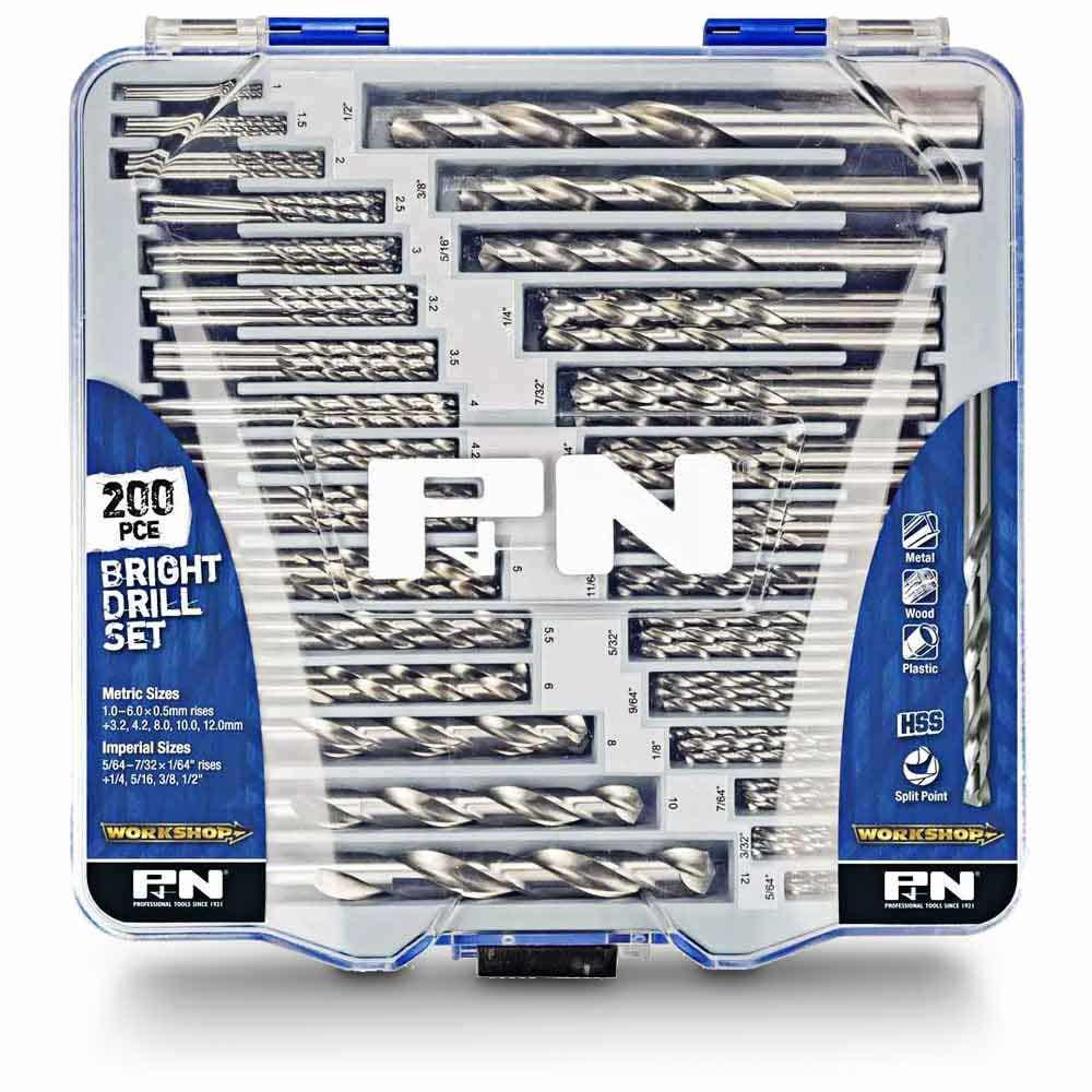 P&N WORKSHOP 1-12mm and 5 64 - 1 2inch Metric and Imperial HSS-Bright Jobber Drill Bit Set - 200 Piece