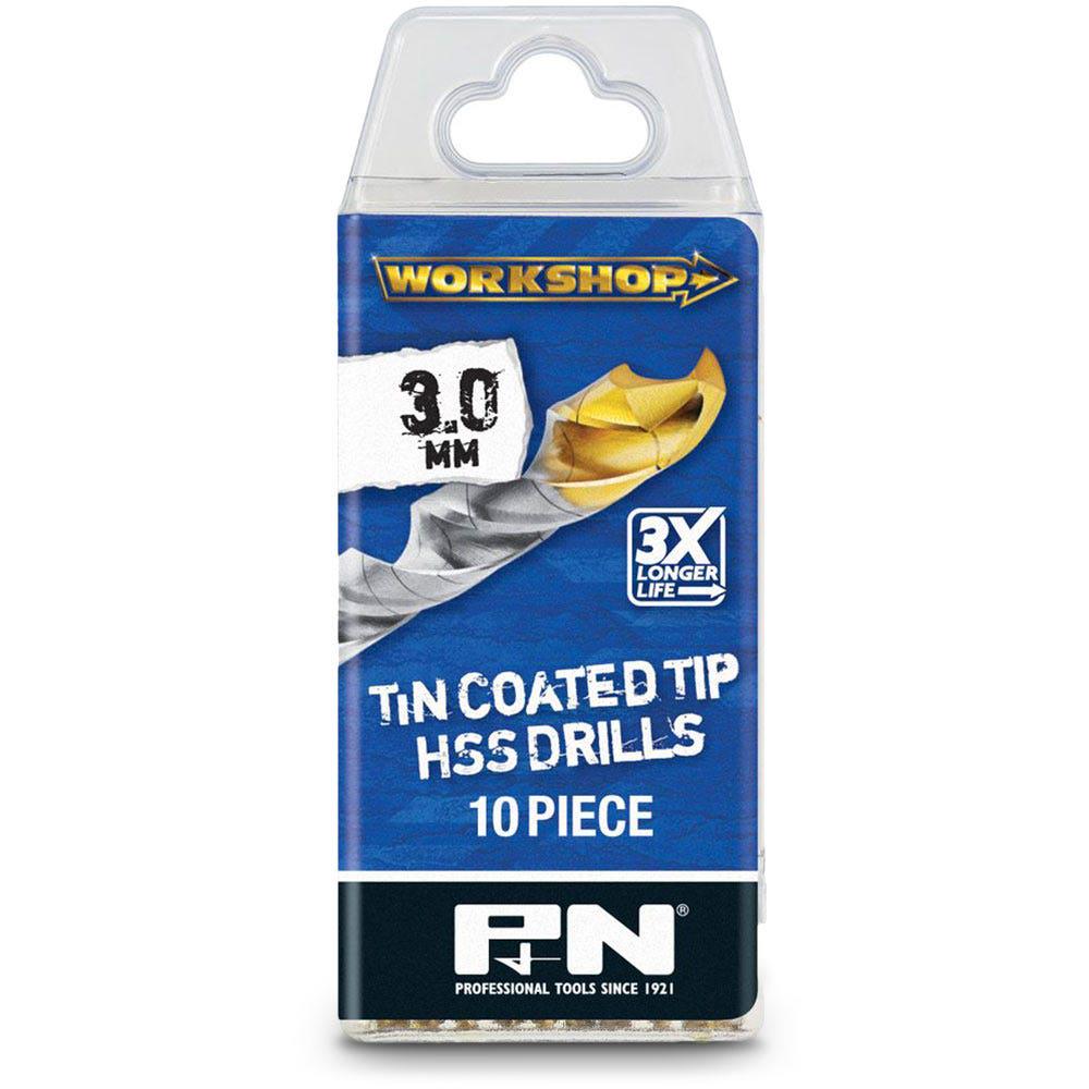 P&N WORKSHOP 3.0 x 61mm HSS-TiN Jobber Drill Bit - 10 Piece