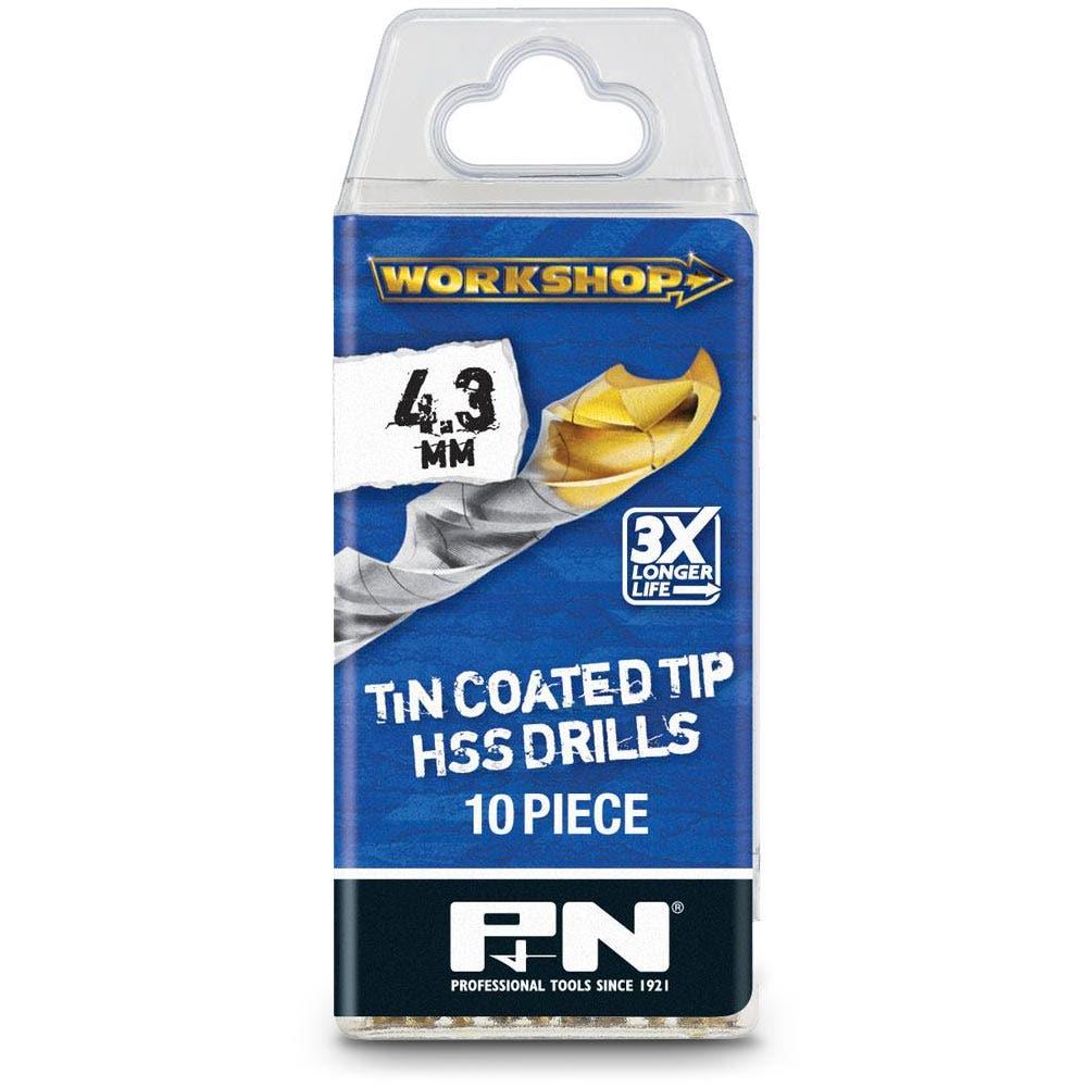 P&N WORKSHOP 4.3 x 80mm HSS-TiN Jobber Drill Bit - 10 Piece