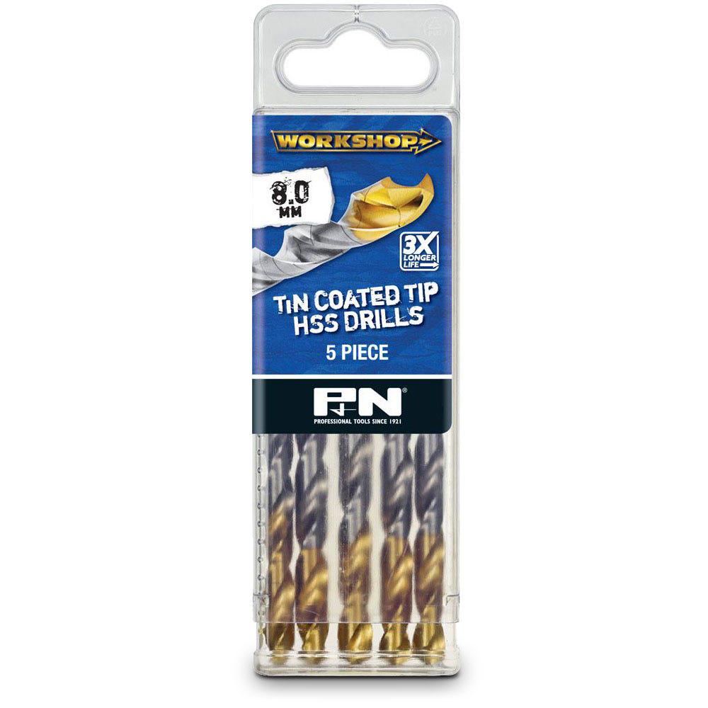 P&N WORKSHOP 8.0 x 117mm HSS-TiN Jobber Drill Bit - 5 Piece