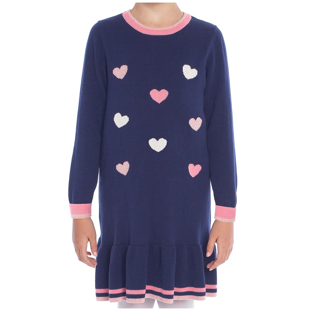Pekkle Girls' Sweater Dress Cherries, Flowers and Hearts