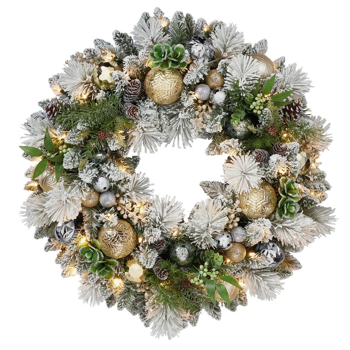 Pre Lit LED Flocked Wreath 81cm
