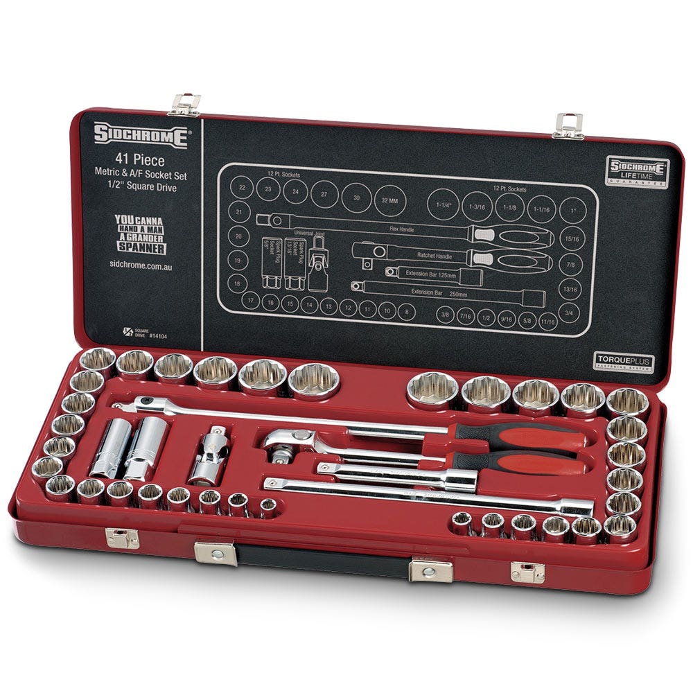 SIDCHROME 1 2inch 41Pc AF Met 3 8inch-1 1 4inch, 8-32mm Socket Set SCMT14104