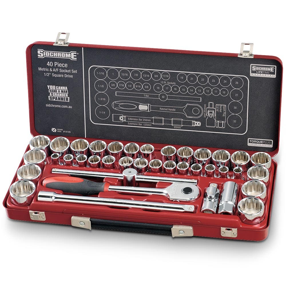 SIDCHROME 40 Piece MET AF 1 2inch Drive Socket Set SCMT14105