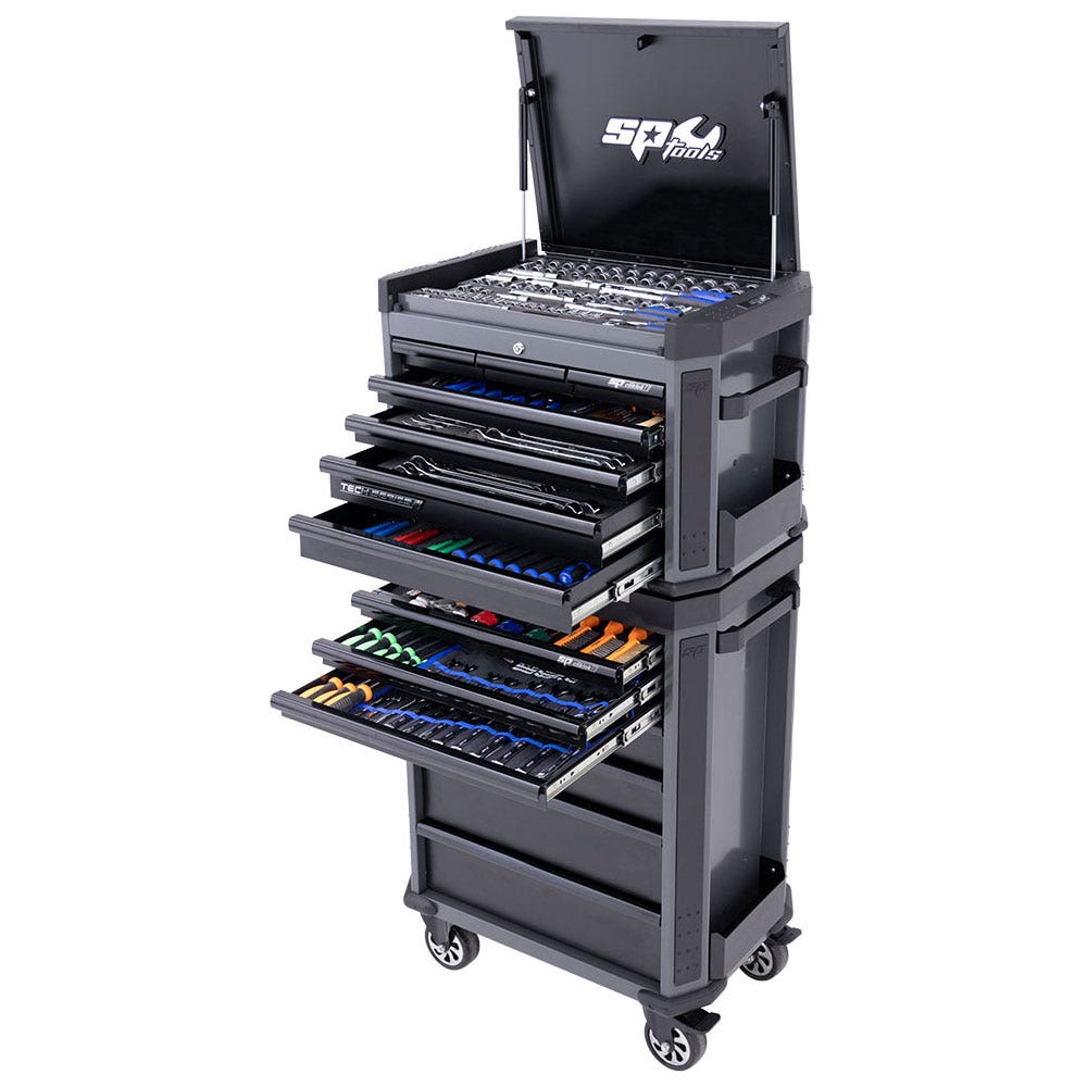 SP TOOLS 14 Drawer Metric SAE Tech Series Tool Kit Diamond Black - 629 Piece SP50444D