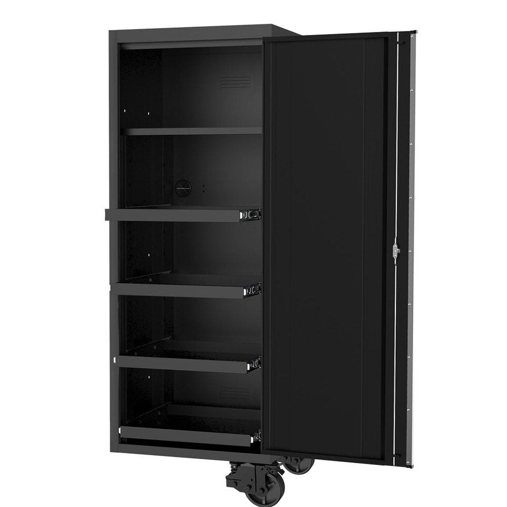 SP TOOLS 27inch USA Sumo Series Side Cabinet - 4 Roller Shelves and 1 Fixed Shelf - Black Chrome SP44880