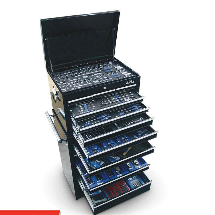 SP TOOLS 307 Piece Metric SAE Custom Series Toolkit and Roller Cabinet SP50105