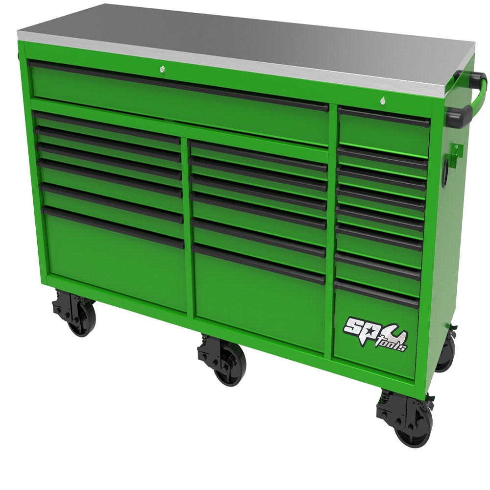 SP TOOLS 73inch USA Sumo Series Wide Roller Cabinet - 21 Drawer - Green Black SP44825G