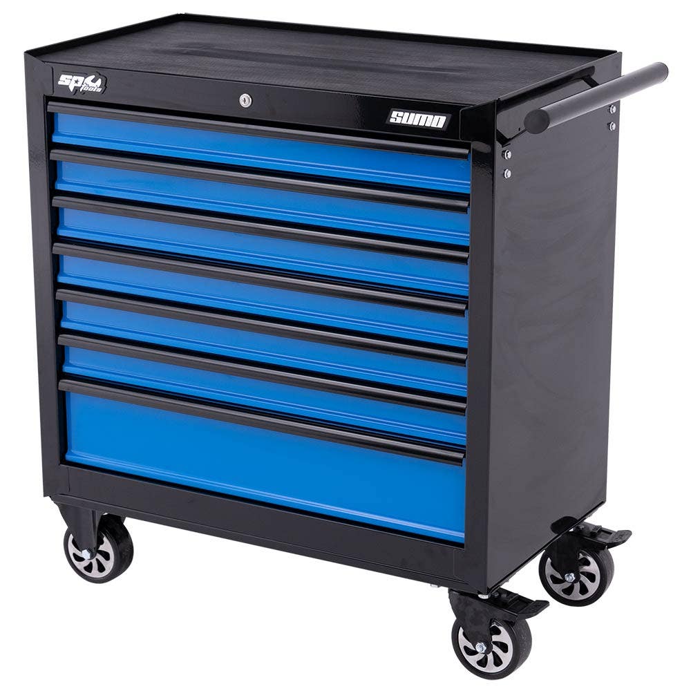 SP TOOLS 7 Drawer Custom Sumo Series Roller Cabinet Black Blue SP40126