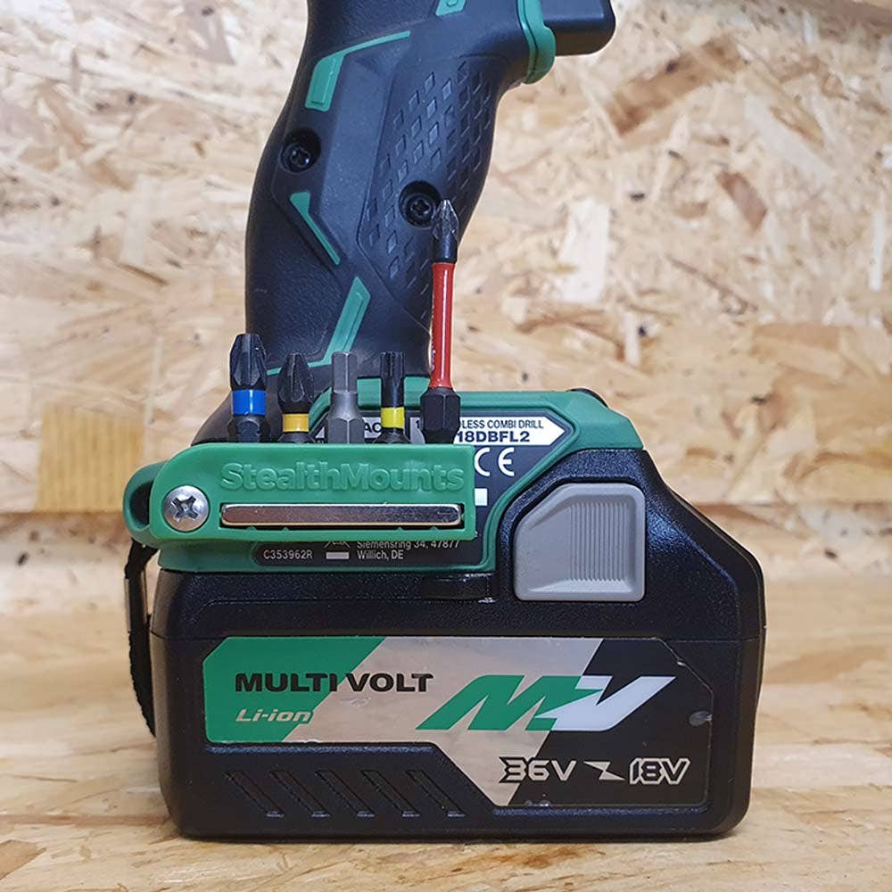 STEALTHMOUNTS Bit Holder for Metabo Hitachi HiKOKI Green 18V 36V - 2 Pack BH-MHH-GRN-2