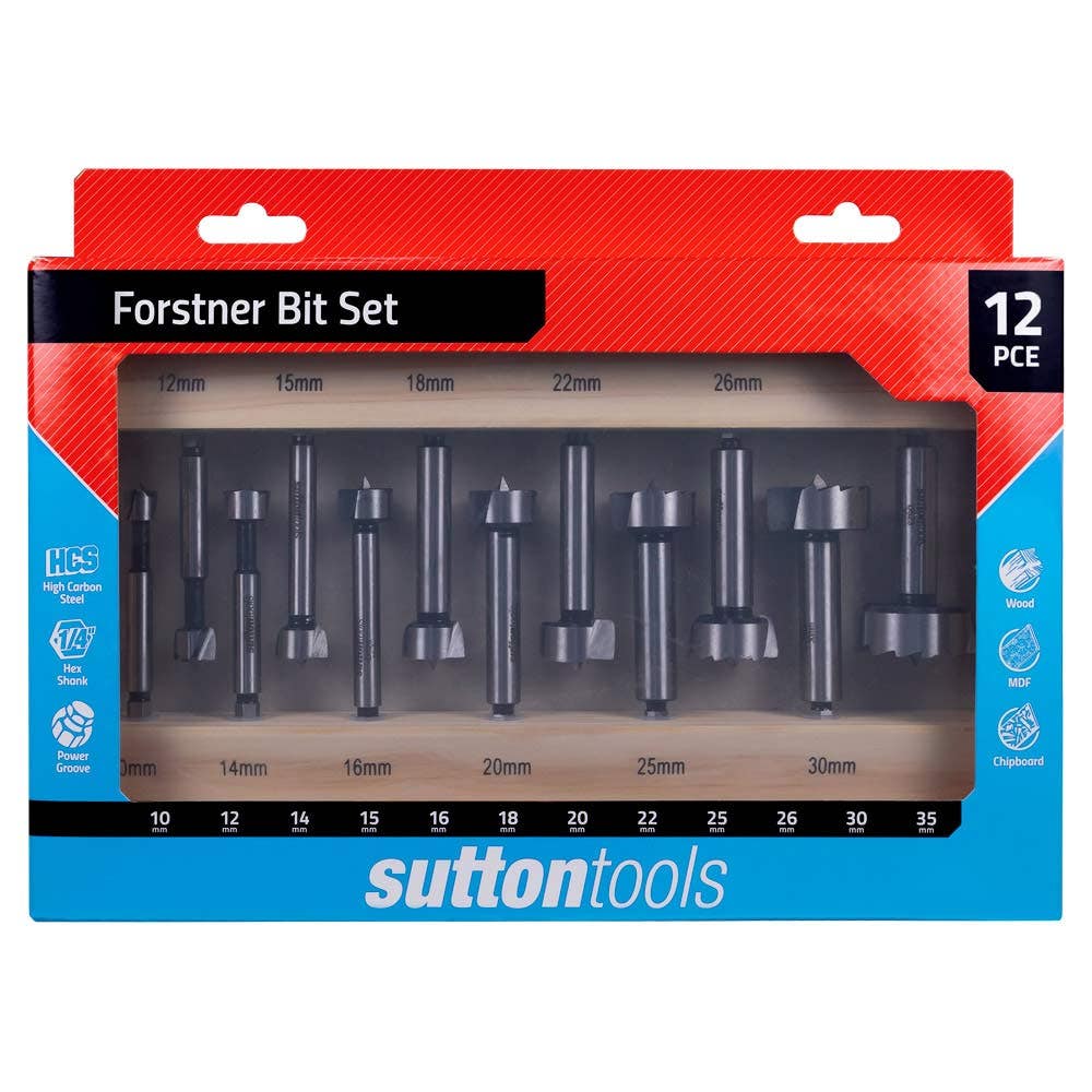SUTTON 10-35mm 1 4Hx HSS Forstner Drill Bit Set - 12 Piece D5230012